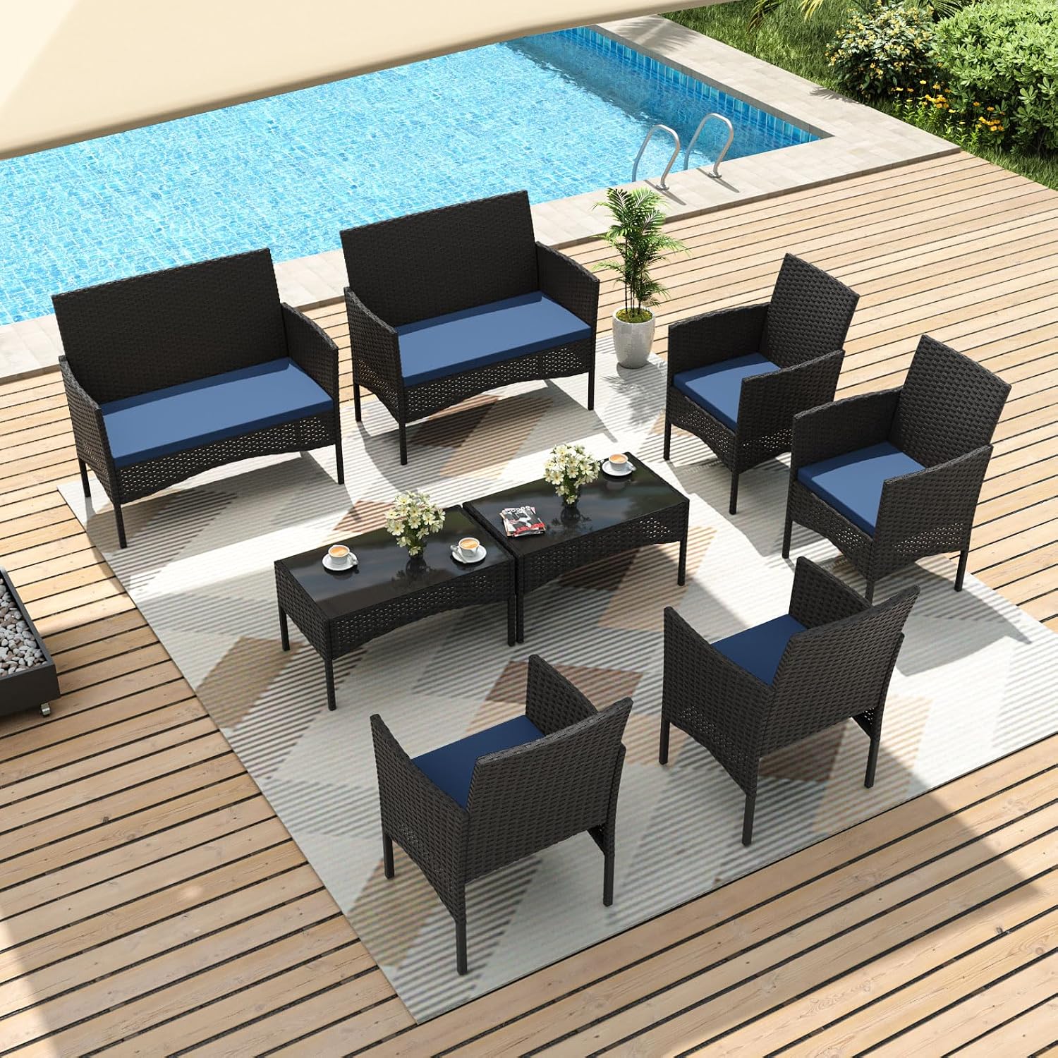 Outdoor Furniture Loveseat - 8 Pieces Patio Furniture Set, Wicker