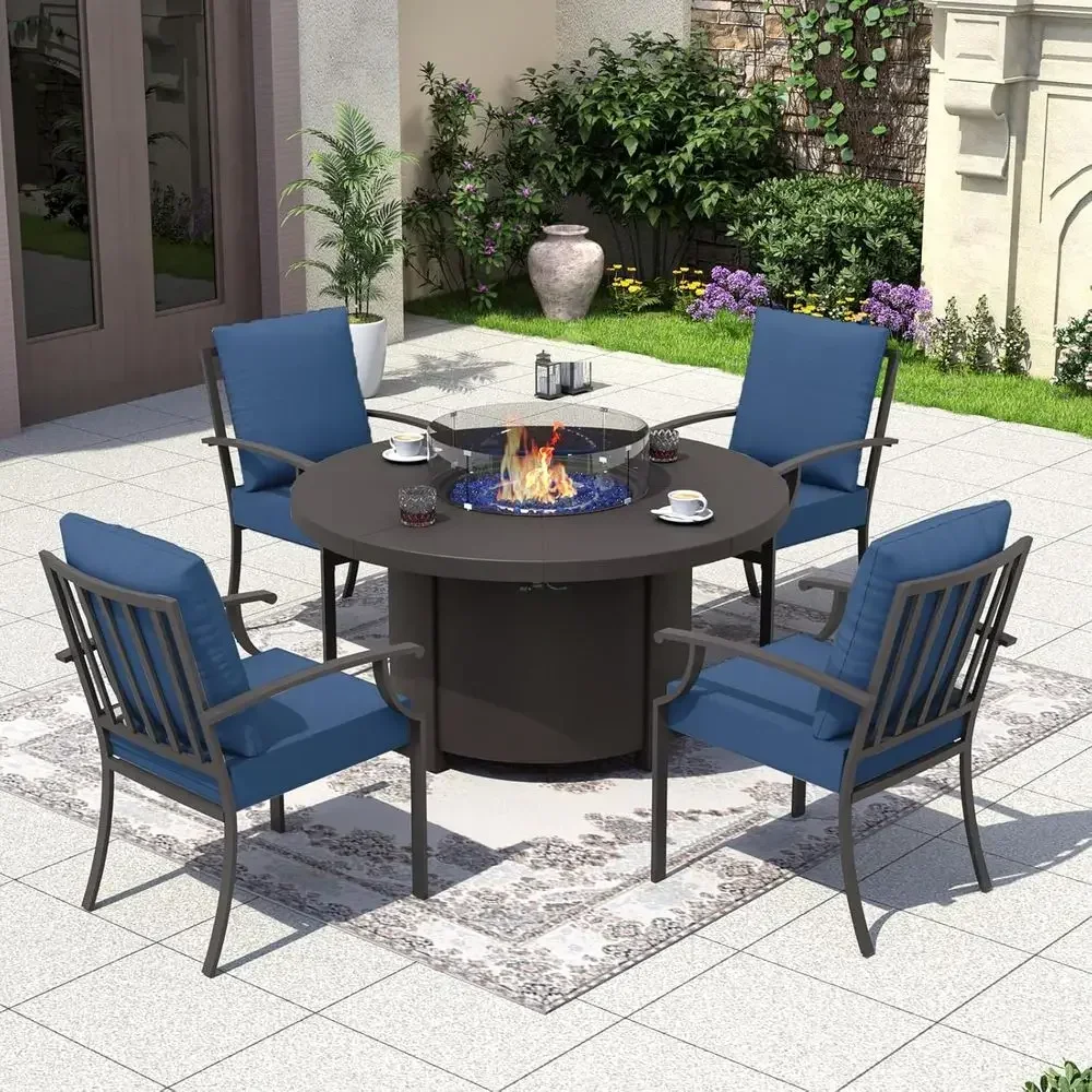 Outdoor Furniture With Fire Pit Table - 5-Piece Outdoor Patio Furniture Set with