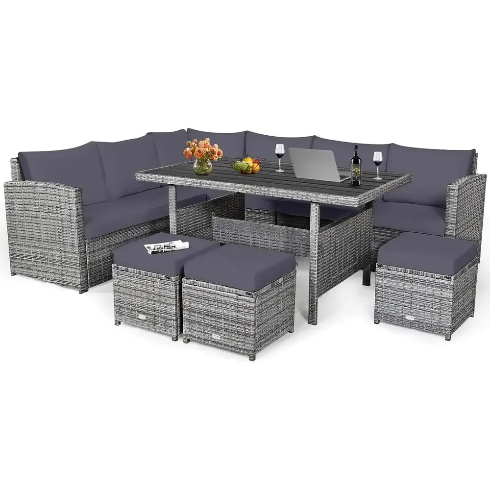 Outdoor Furniture Balcony - Grey 7-Piece Rattan Patio Furniture Set