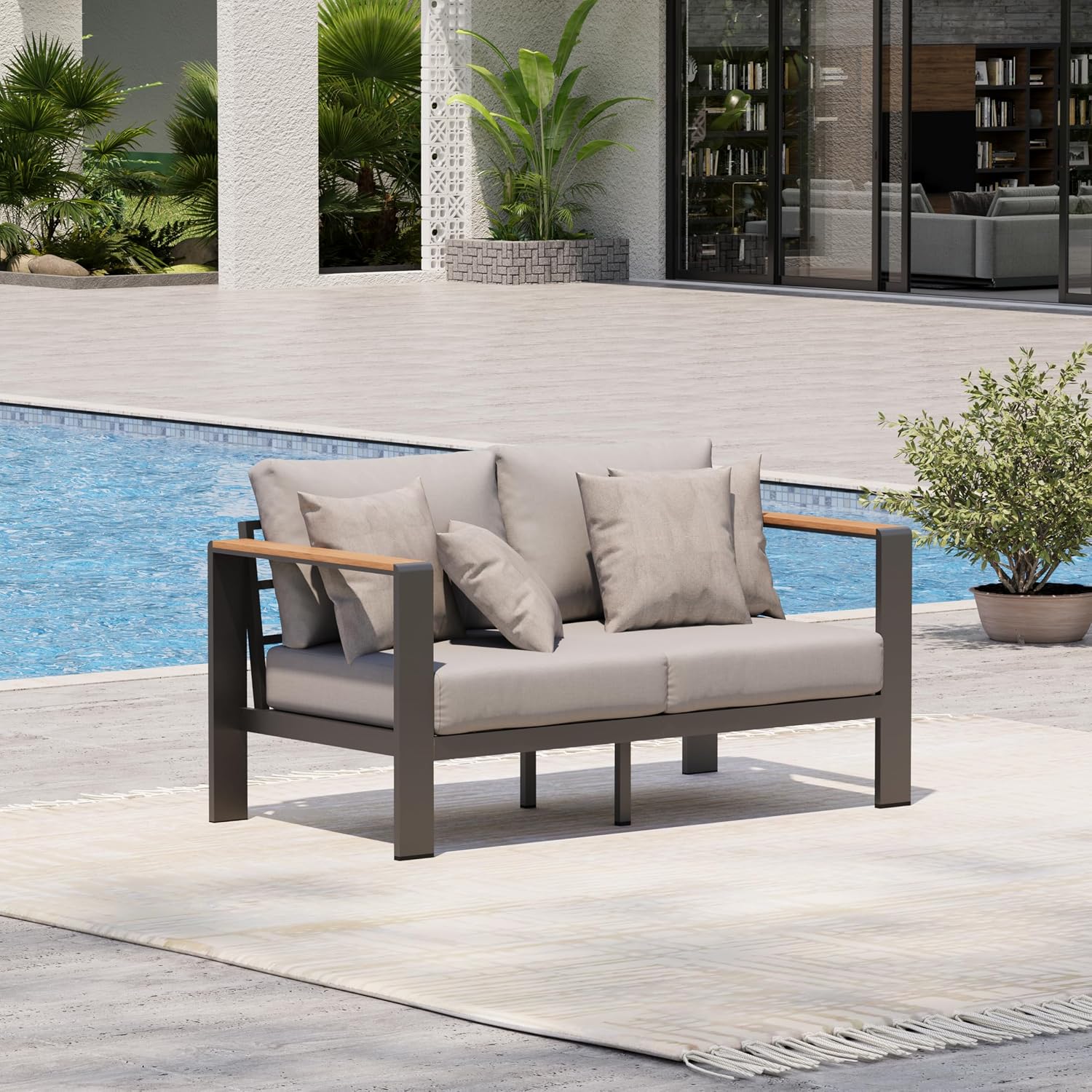 Outdoor Furniture Balcony - Aluminum Outdoor Loveseat Sofa, All-Weather Patio