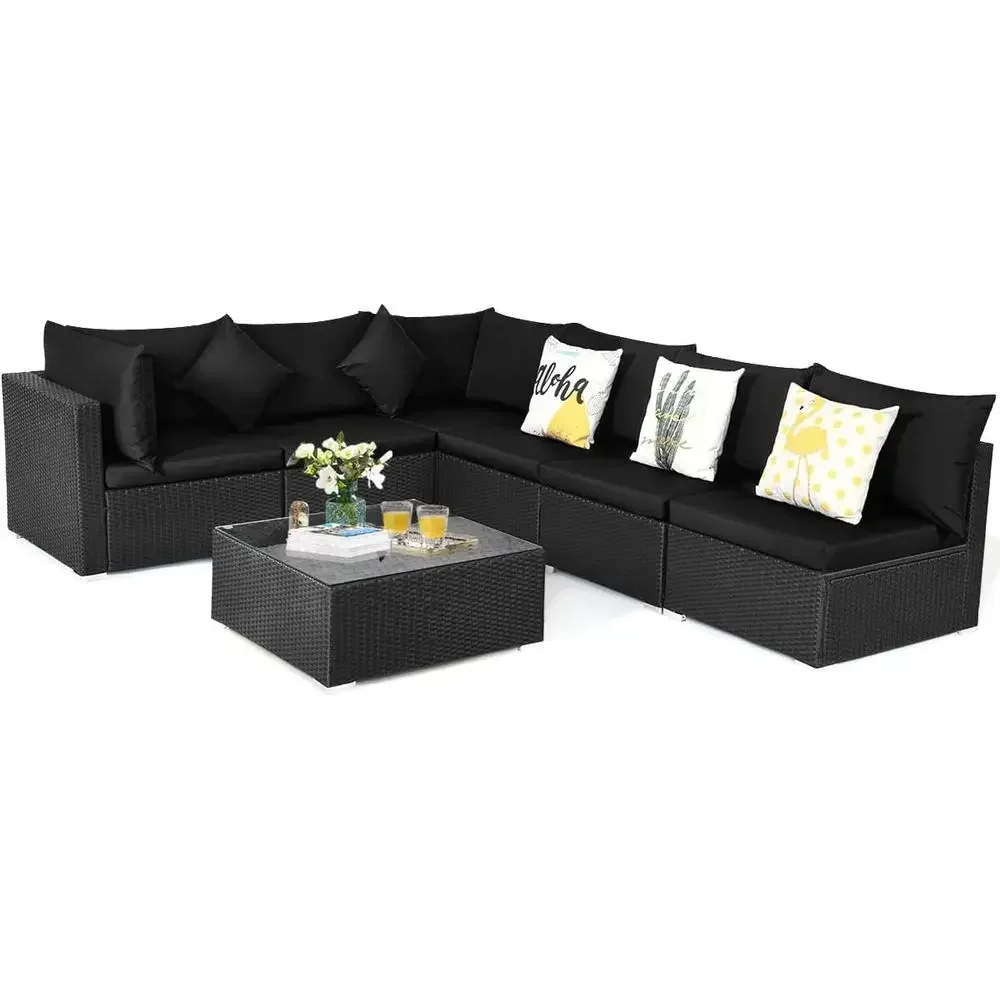 Outdoor Furniture Balcony - 6-Seat Outdoor Wicker Patio Furniture Set