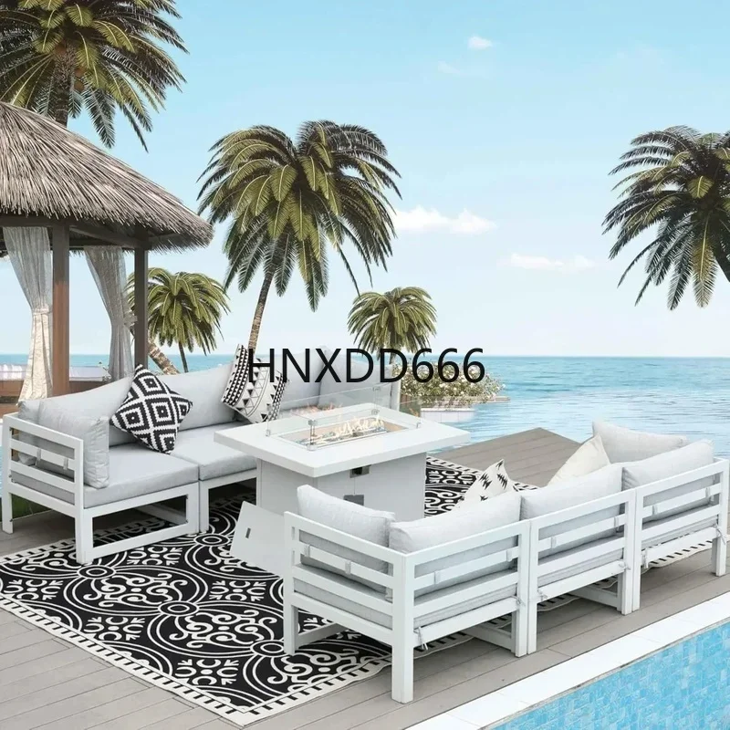 7-Piece Aluminum Outdoor Patio - Outdoor Furniture With Fire Pit Table ulasan dan harga