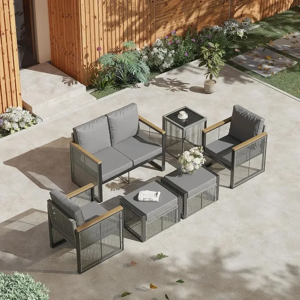 6-Piece Grey Outdoor Patio Fur - Outdoor Furniture Loveseat ulasan dan harga