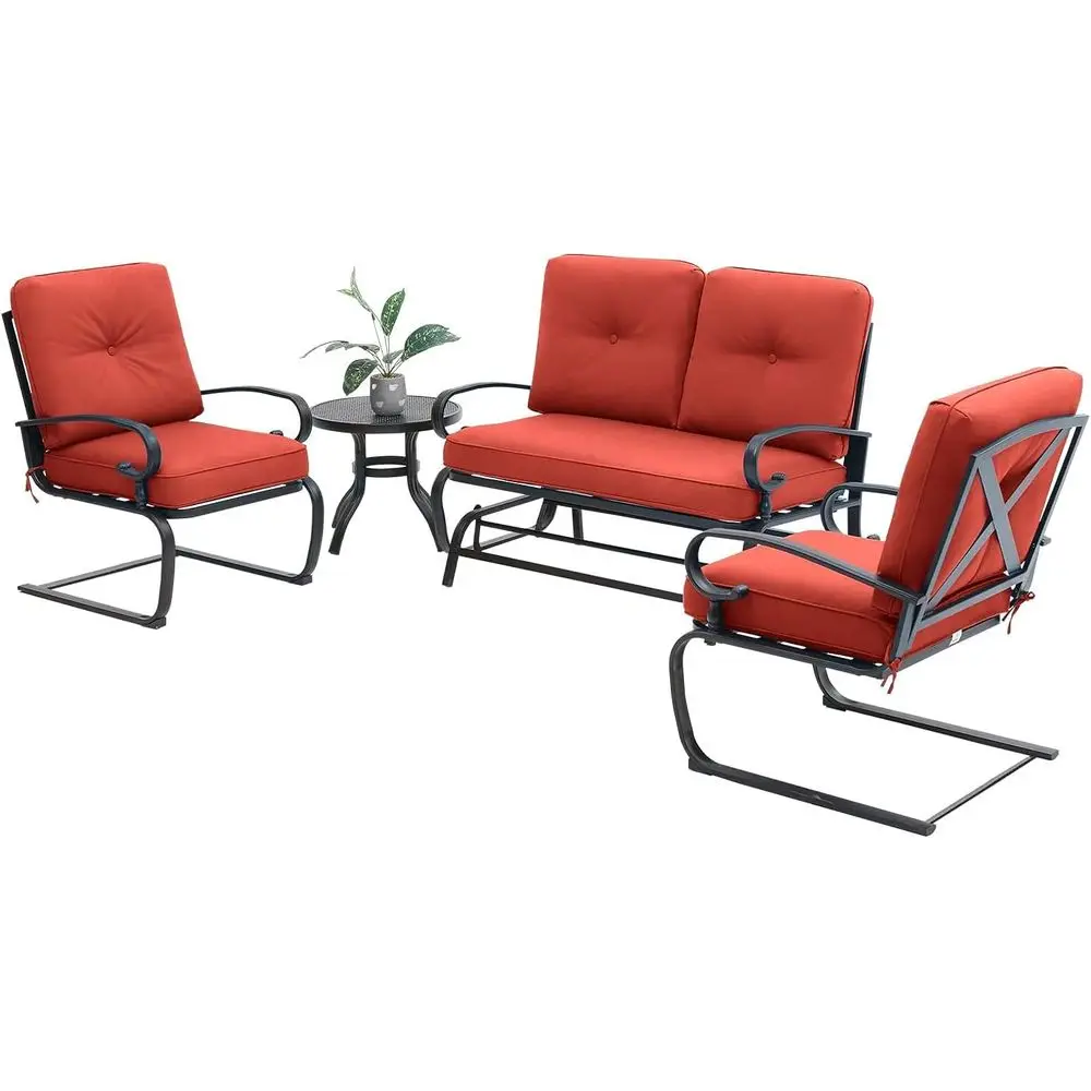 4-Piece Red Outdoor Wrought Ir - Outdoor Furniture Loveseat ulasan dan harga