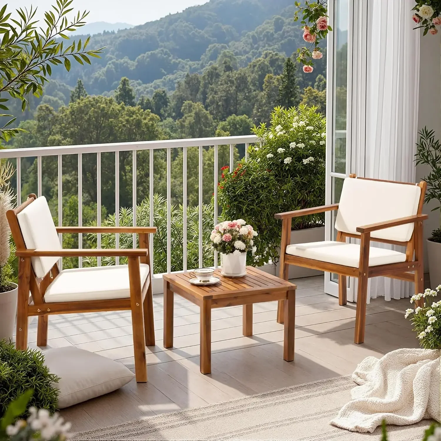 Patio Chairs 3 Piece Acacia Wo - Outdoor Furniture Table And Chairs ulasan dan harga