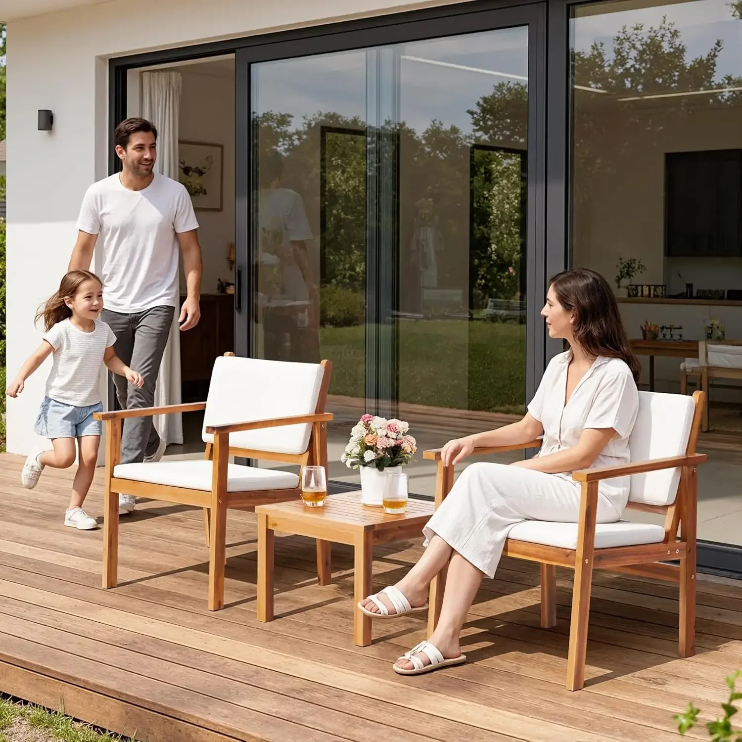 Patio Chairs 3 Piece Acacia Wo - Outdoor Furniture Table And Chairs ulasan dan harga