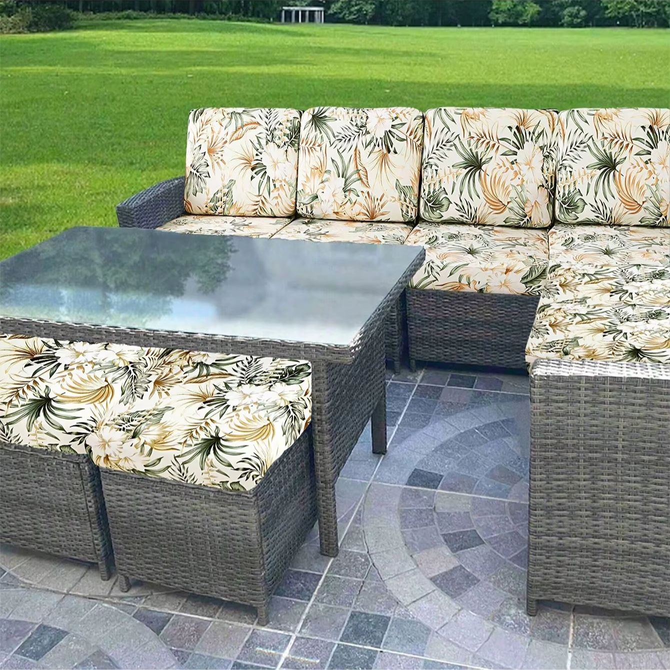 Outdoor Tropical Print Sofa Cu - Outdoor Furniture No Cushions ulasan dan harga