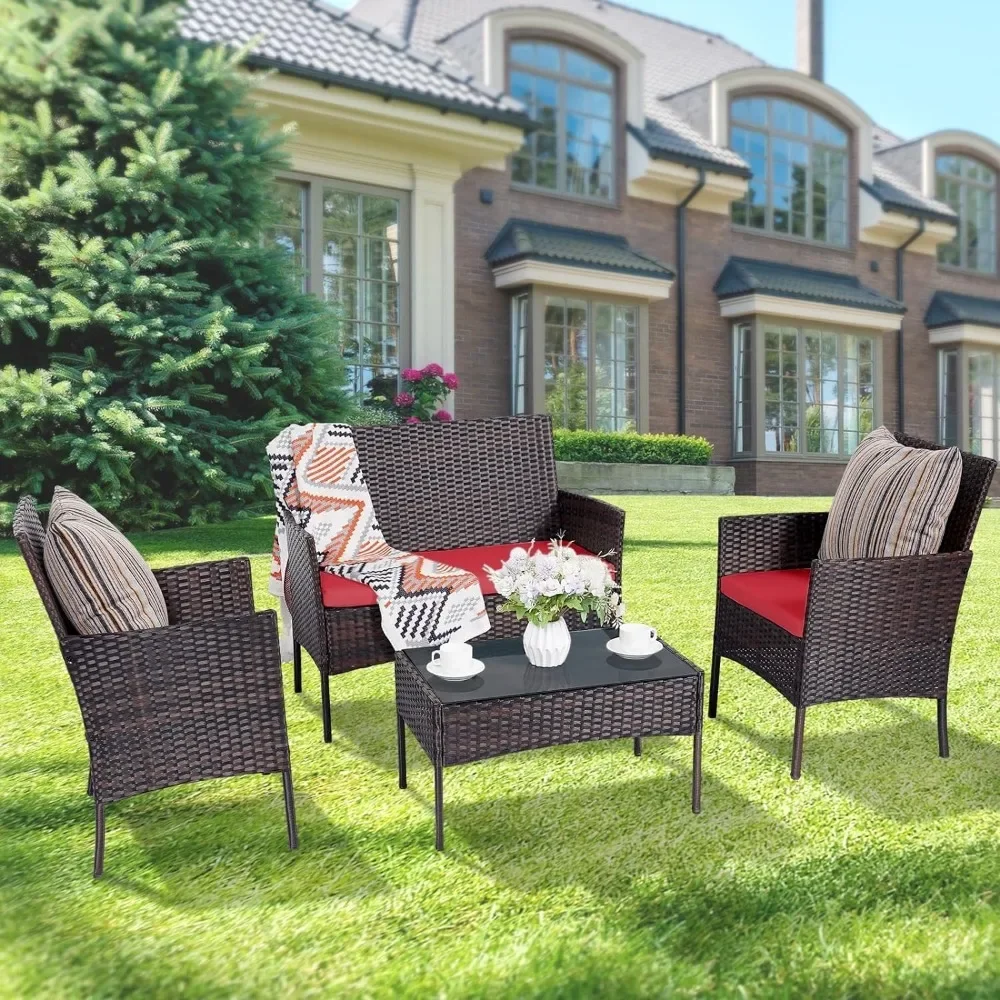 Set 4 Pieces Conversation Sets - Outdoor Furniture Loveseat ulasan dan harga