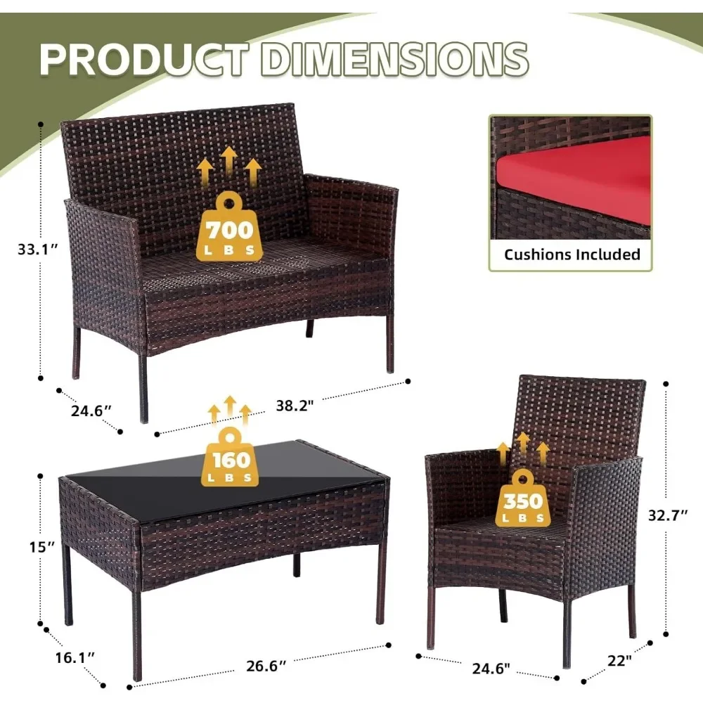 Set 4 Pieces Conversation Sets - Outdoor Furniture Loveseat ulasan dan harga