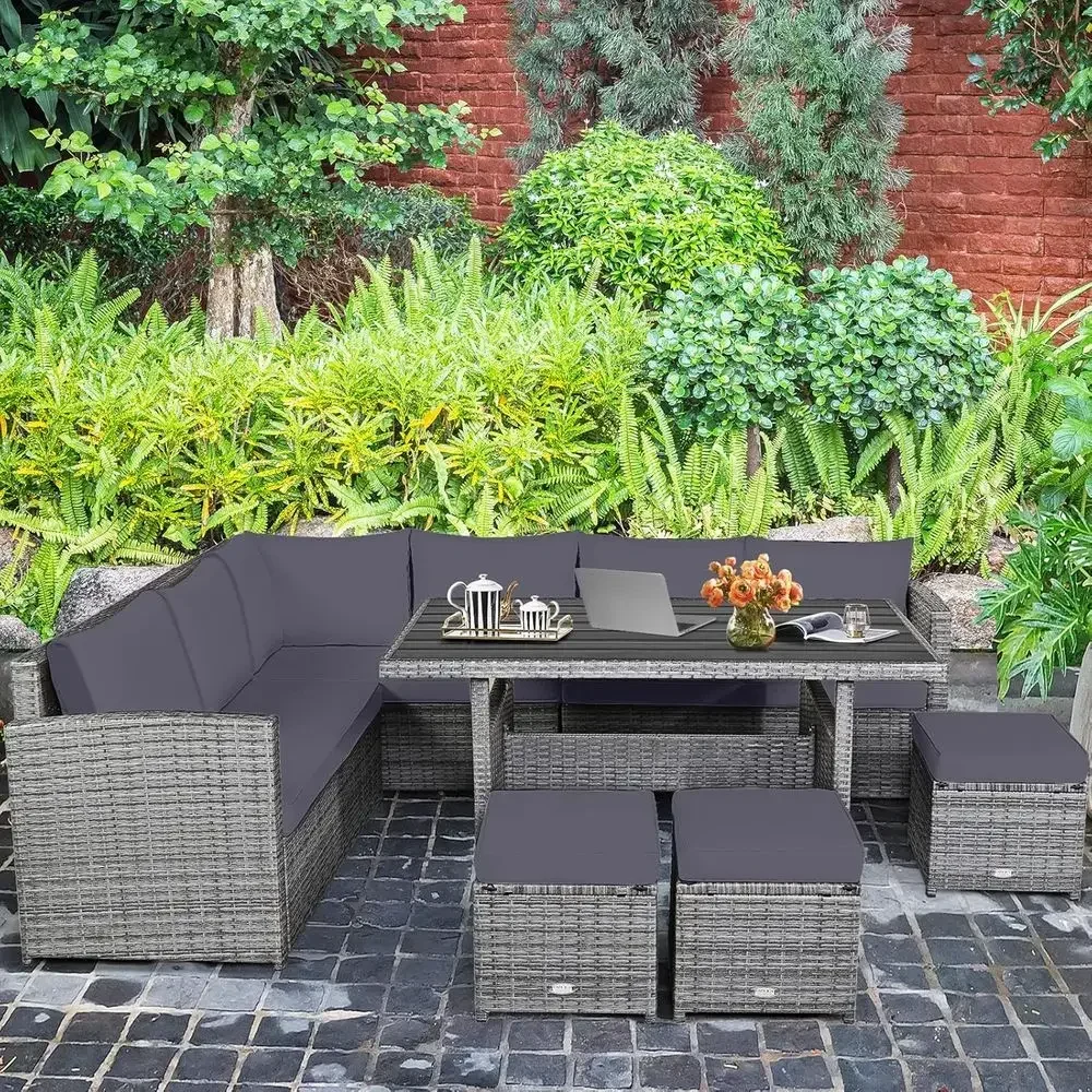 Grey 7-Piece Rattan Patio Furn - Outdoor Furniture Balcony ulasan dan harga