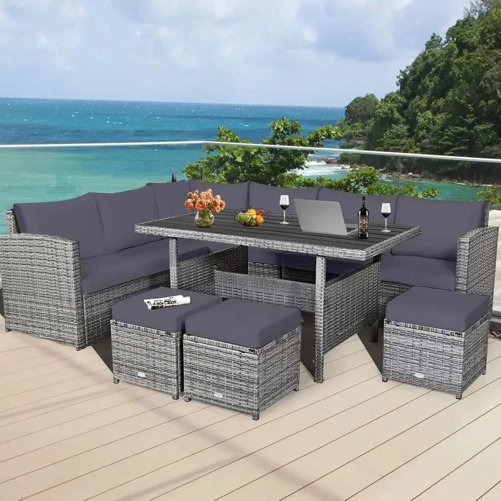 Grey 7-Piece Rattan Patio Furn - Outdoor Furniture Balcony ulasan dan harga