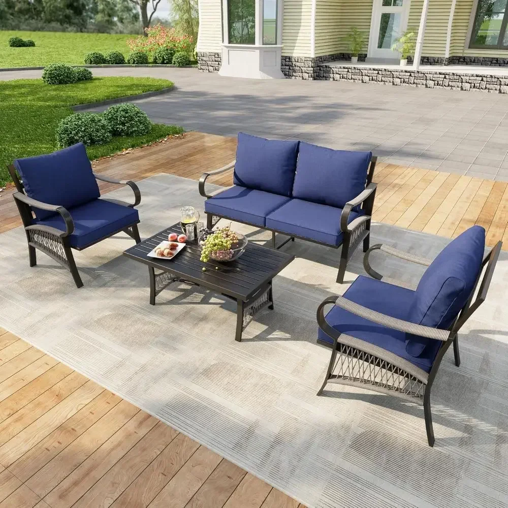 4-Piece Outdoor Metal Patio Fu - Outdoor Furniture Loveseat ulasan dan harga