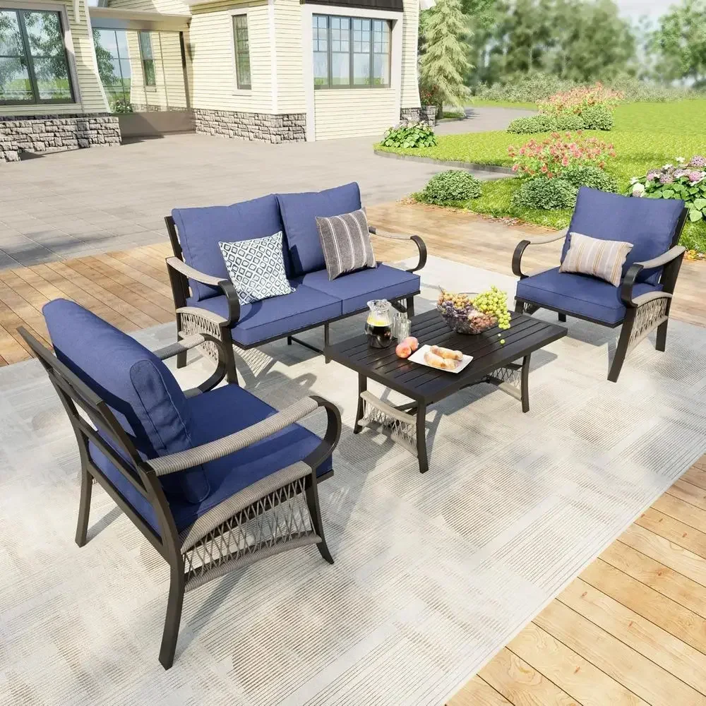 4-Piece Outdoor Metal Patio Fu - Outdoor Furniture Loveseat ulasan dan harga