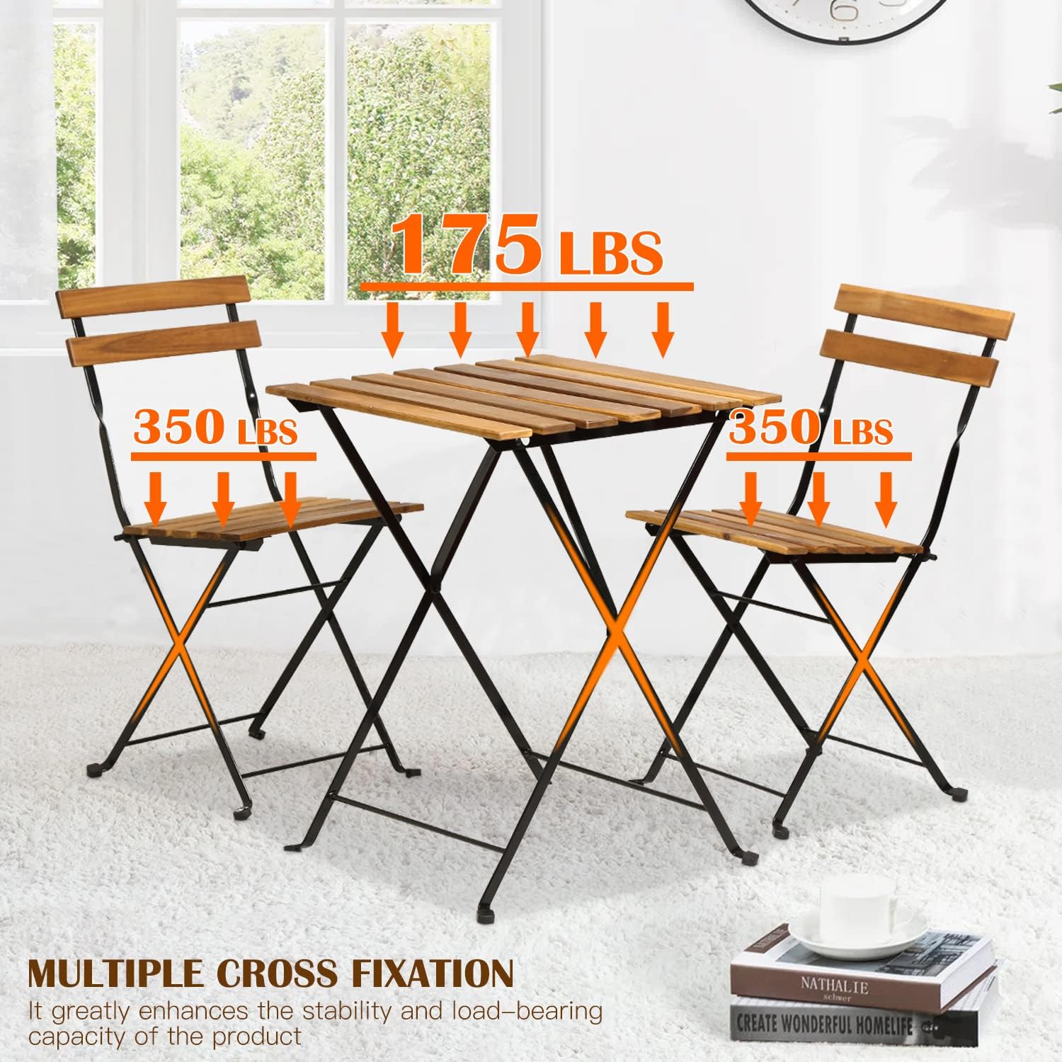Natural wood 3-piece folding p - Outdoor Furniture Table And Chairs ulasan dan harga
