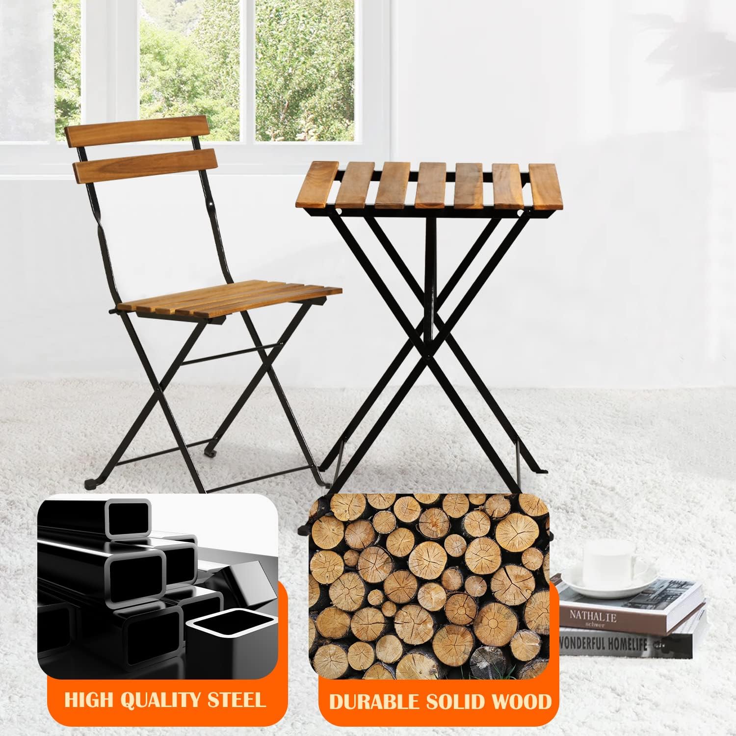 Natural wood 3-piece folding p - Outdoor Furniture Table And Chairs ulasan dan harga