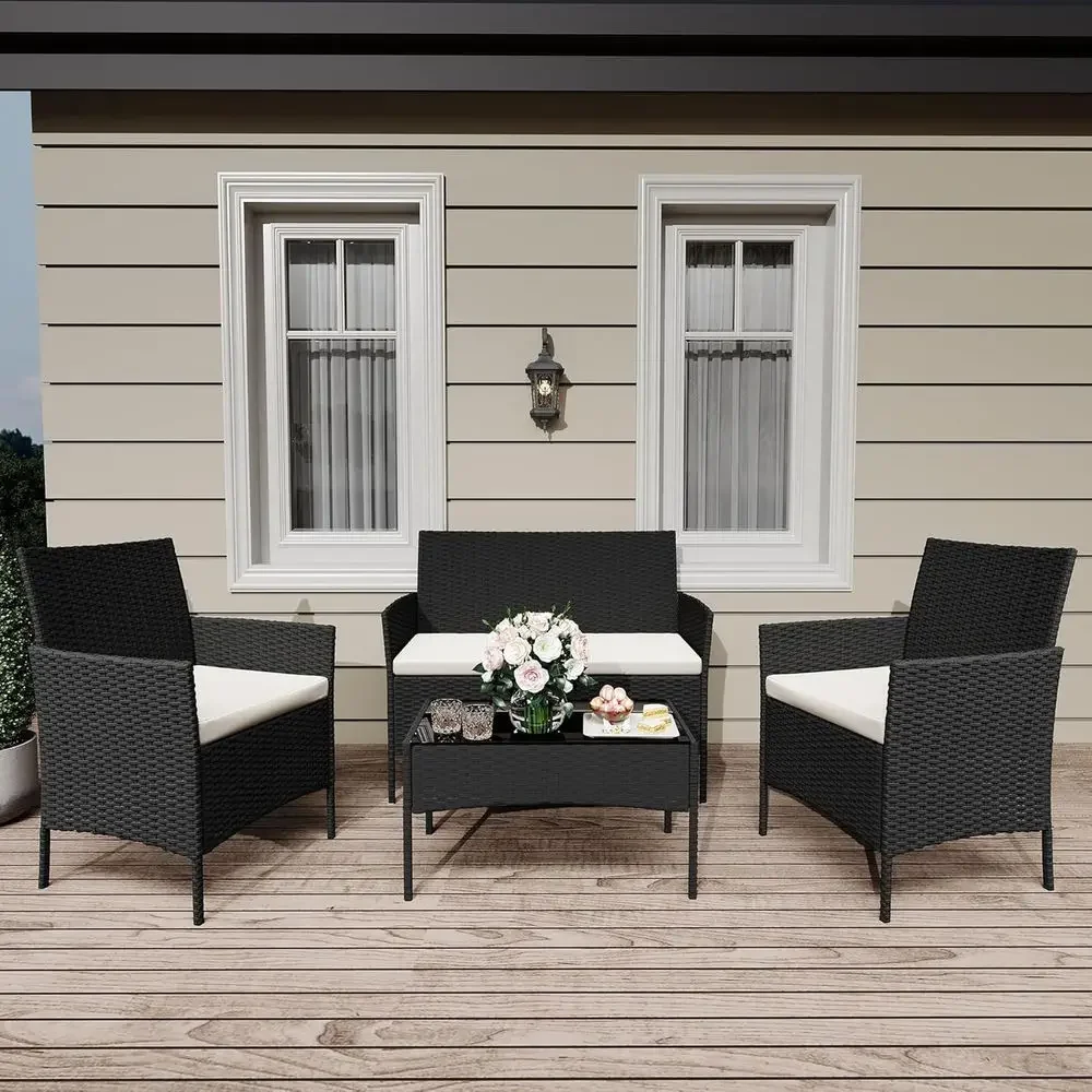 4-Piece Wicker Rattan Patio Fu - Outdoor Furniture Loveseat ulasan dan harga