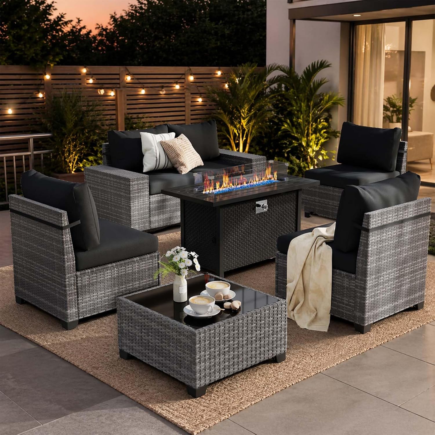 7 Pieces Outdoor Patio Furnitu - Outdoor Furniture With Fire Pit Table ulasan dan harga