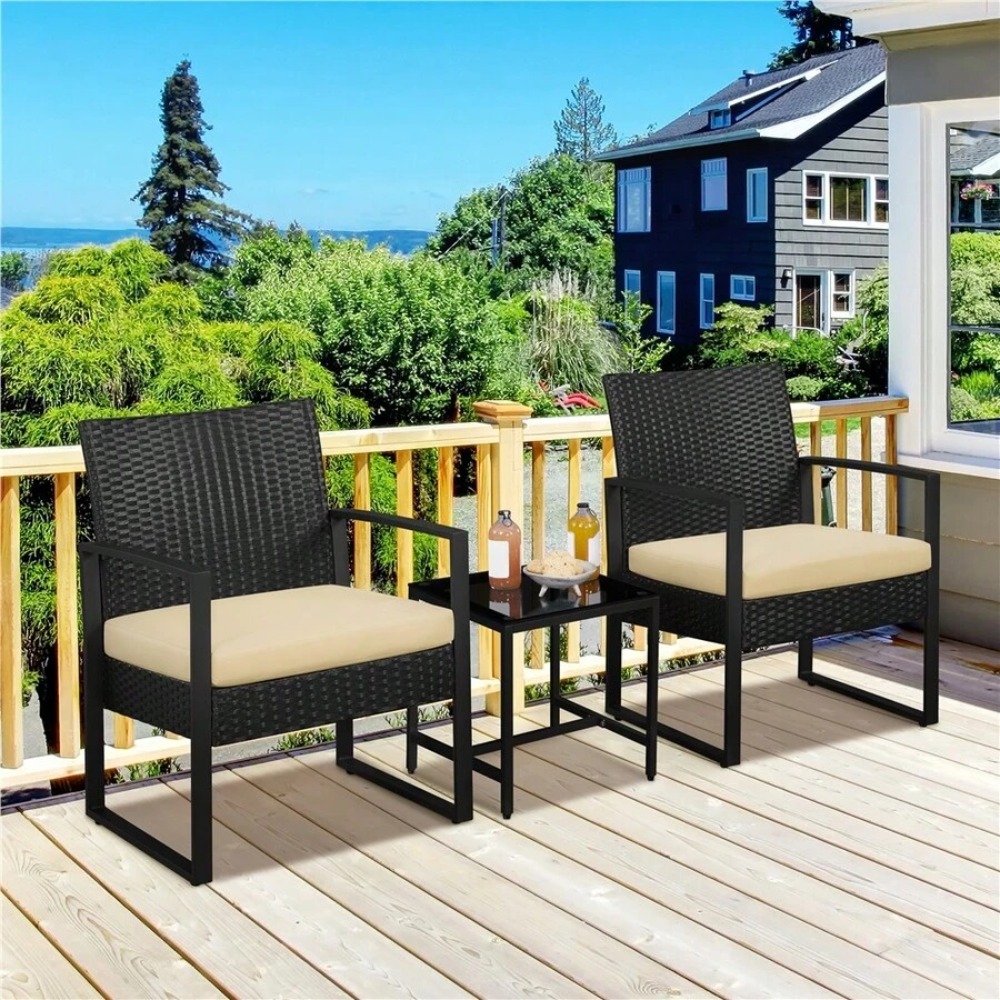 3 Piece Outdoor Wicker Furnitu - Outdoor Furniture Table And Chairs ulasan dan harga