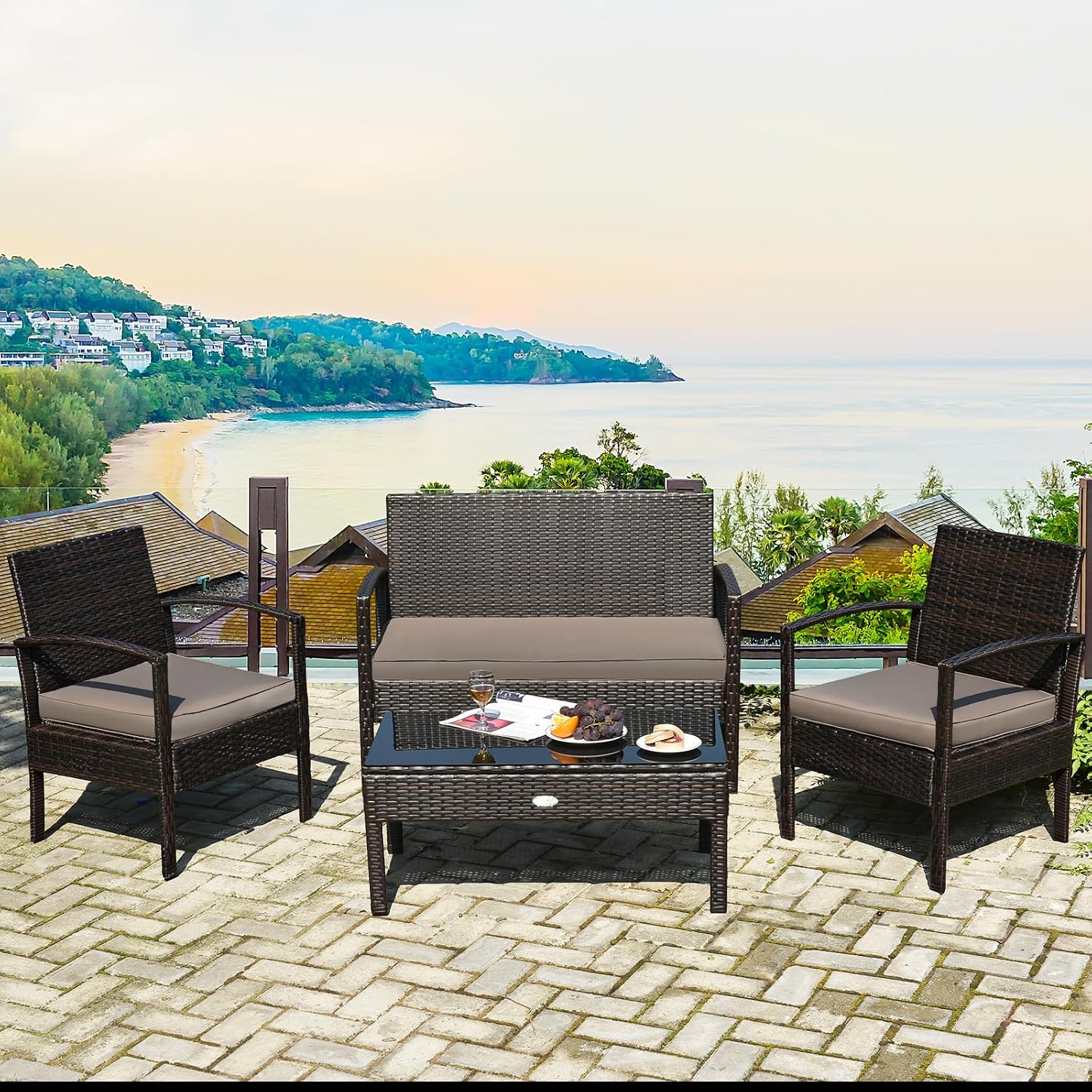 Outdoor Wicker Furniture Set 4 - Outdoor Furniture Balcony ulasan dan harga