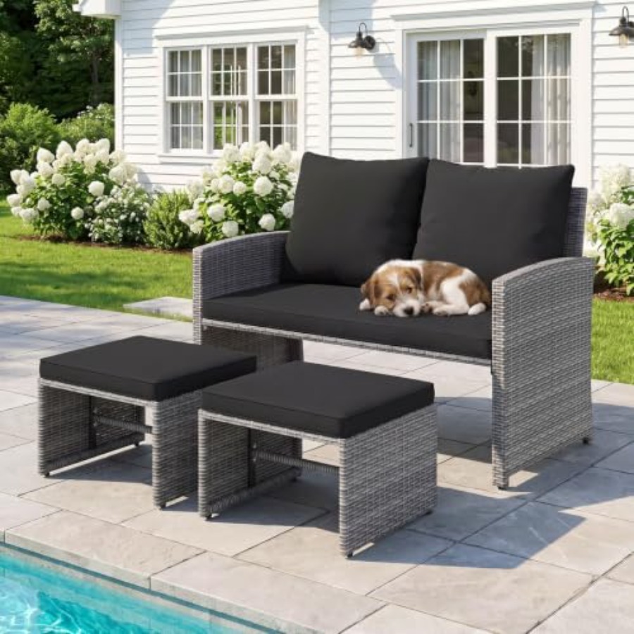 Outdoor Loveseat with 2 Ottoma - Outdoor Furniture Loveseat ulasan dan harga