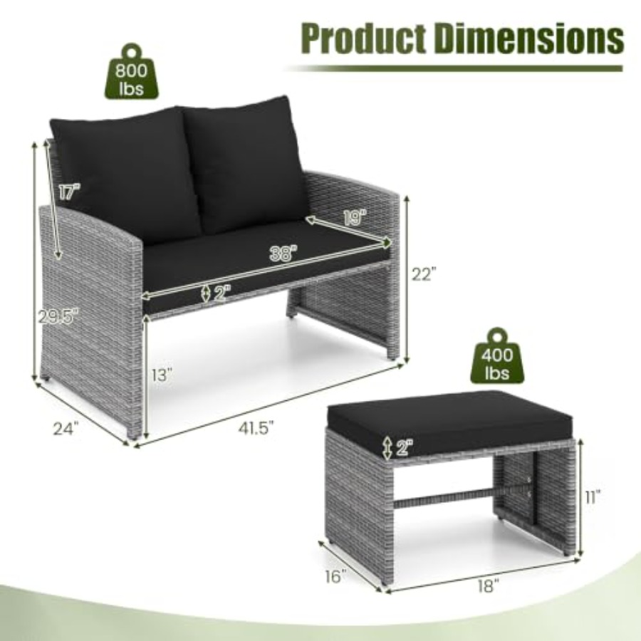 Outdoor Loveseat with 2 Ottoma - Outdoor Furniture Loveseat ulasan dan harga