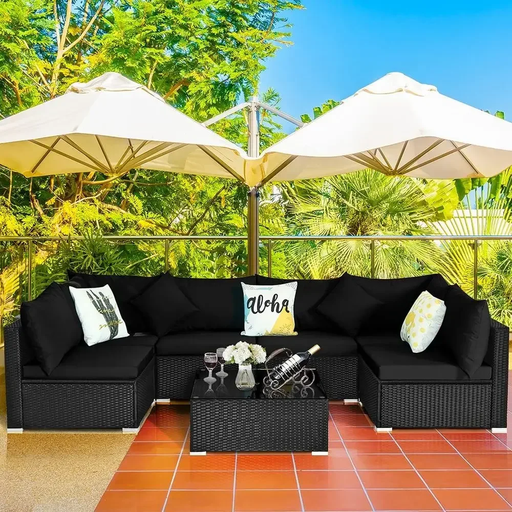 6-Seat Outdoor Wicker Patio Fu - Outdoor Furniture Balcony ulasan dan harga