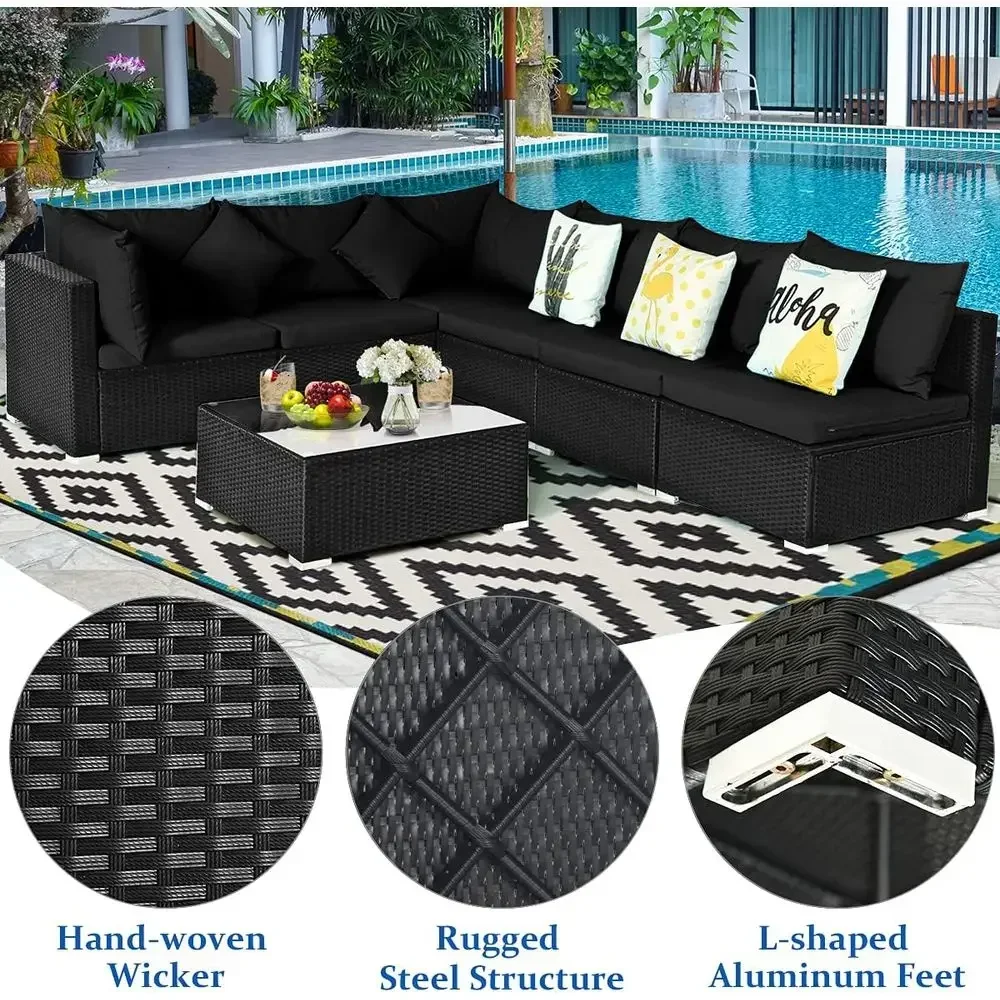 6-Seat Outdoor Wicker Patio Fu - Outdoor Furniture Balcony ulasan dan harga